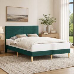 Bed Frame with Fabric Headboard Dark Grey Modern Bedroom Furniture 153x203cm