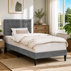 Practical Bed Frame with Headboard in Dark Grey Velvet