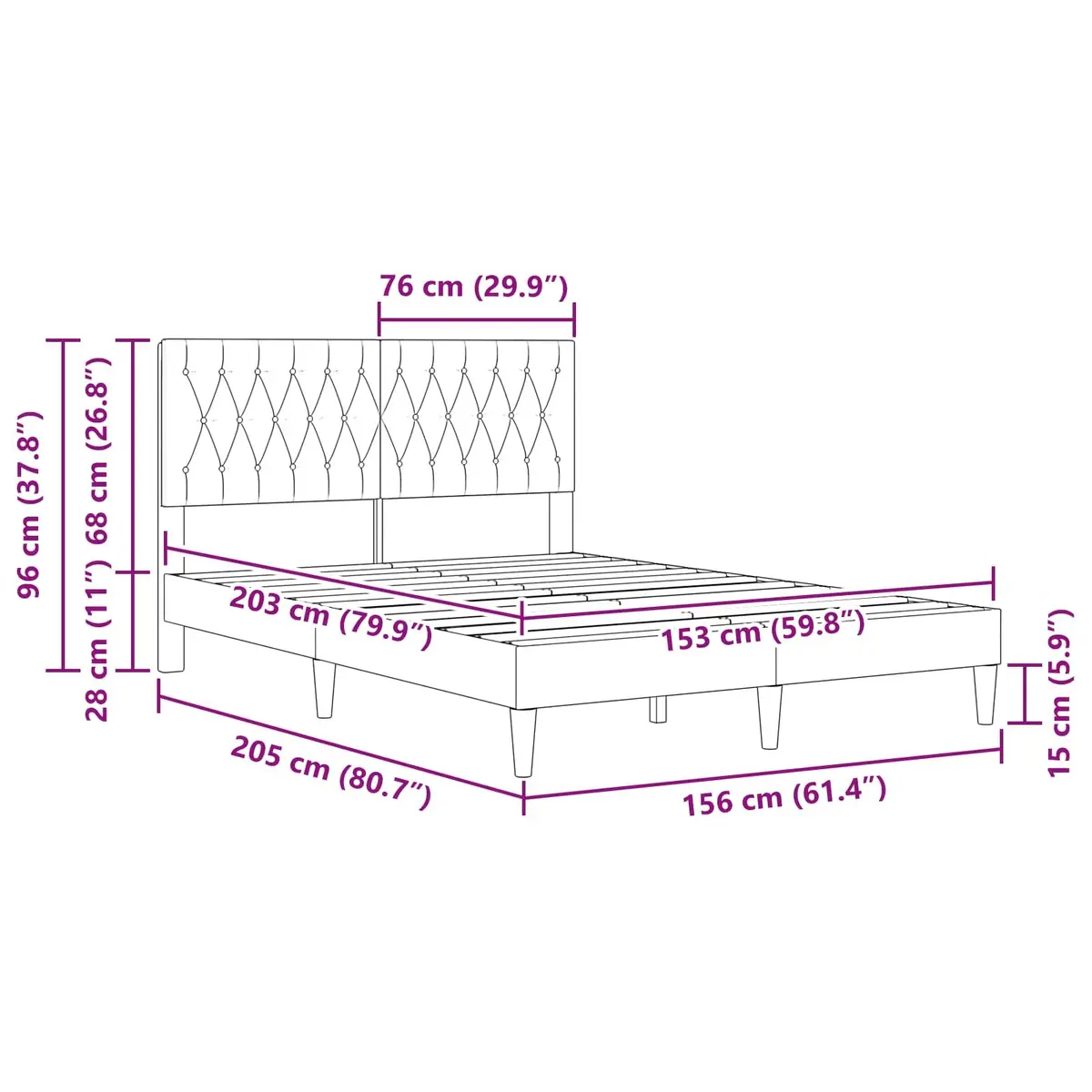 Bed Frame with Dark Grey Velvet Headboard