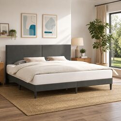 Practical Dark Grey Bed Frame with Headboard for Your Home 180 x 200 cm