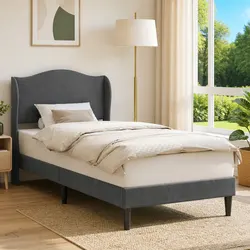Dark Grey Velvet Headboard Bed Frame for Modern Bedrooms