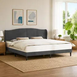 Dark Grey Velvet Headboard Bed Frame for Modern Spaces