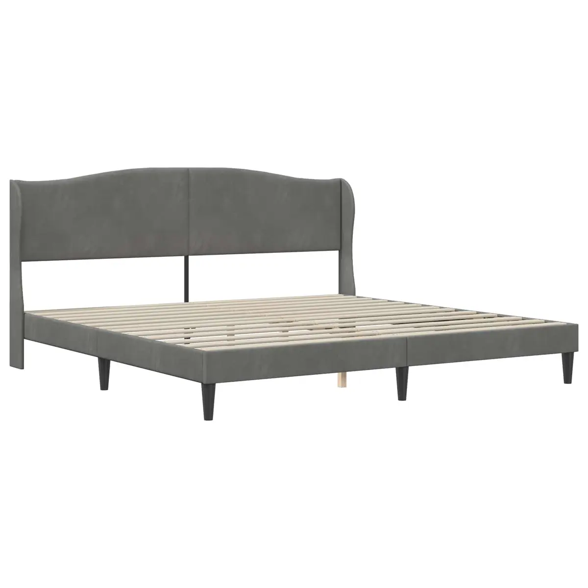 Bed Frame Slatted Base Velvet Headboard Dark Grey 180 x 200 cm Modern