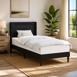 Versatile Black Bed Frame with LED Strip Lighting for Any Room 90 x 190 cm