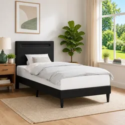 Black Bed Frame with USB LED Lights and Faux Leather 90 x 190 cm