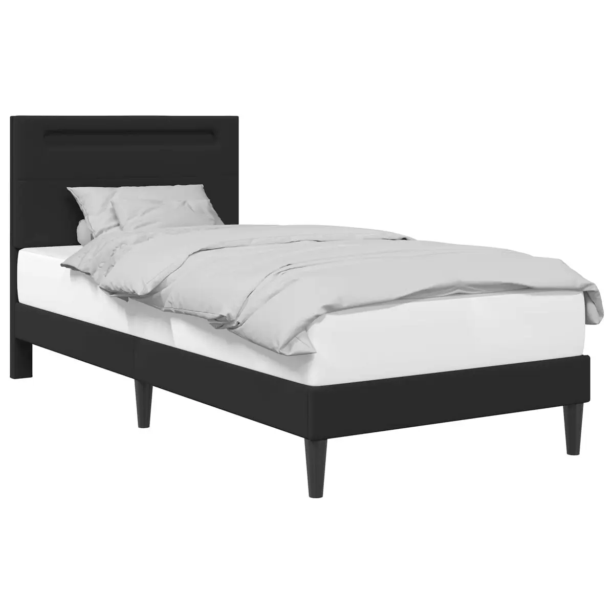 Black Bed Frame Faux Leather 107 x 203 with Integrated LED Strip Lights