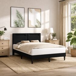 Black Bed Frame with LED Strip Lights USB Powered Modern Bedroom Furniture 137