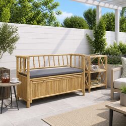 Outdoor Garden Storage Bench Bamboo Seating with Under-Seat Compartment