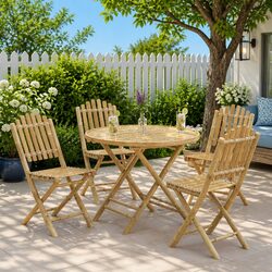 Practical Set of 4 Bamboo Chairs for Garden and Patio
