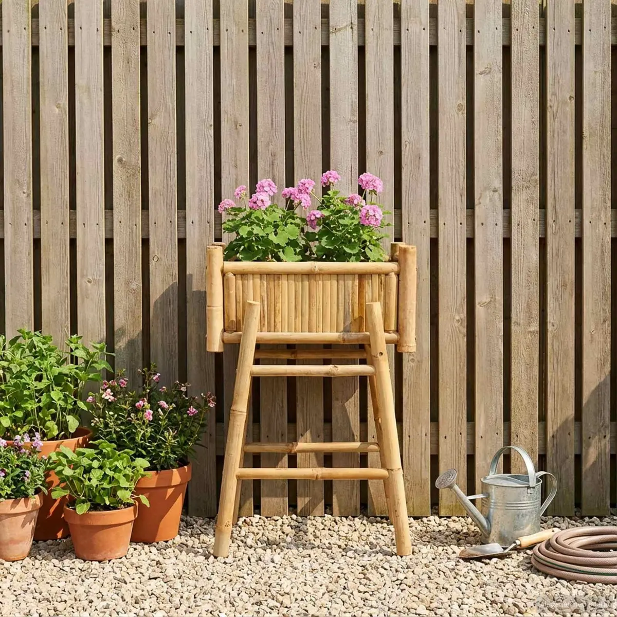Garden Planter Bamboo 50 x 38 x 74 cm Natural Brown with Holder