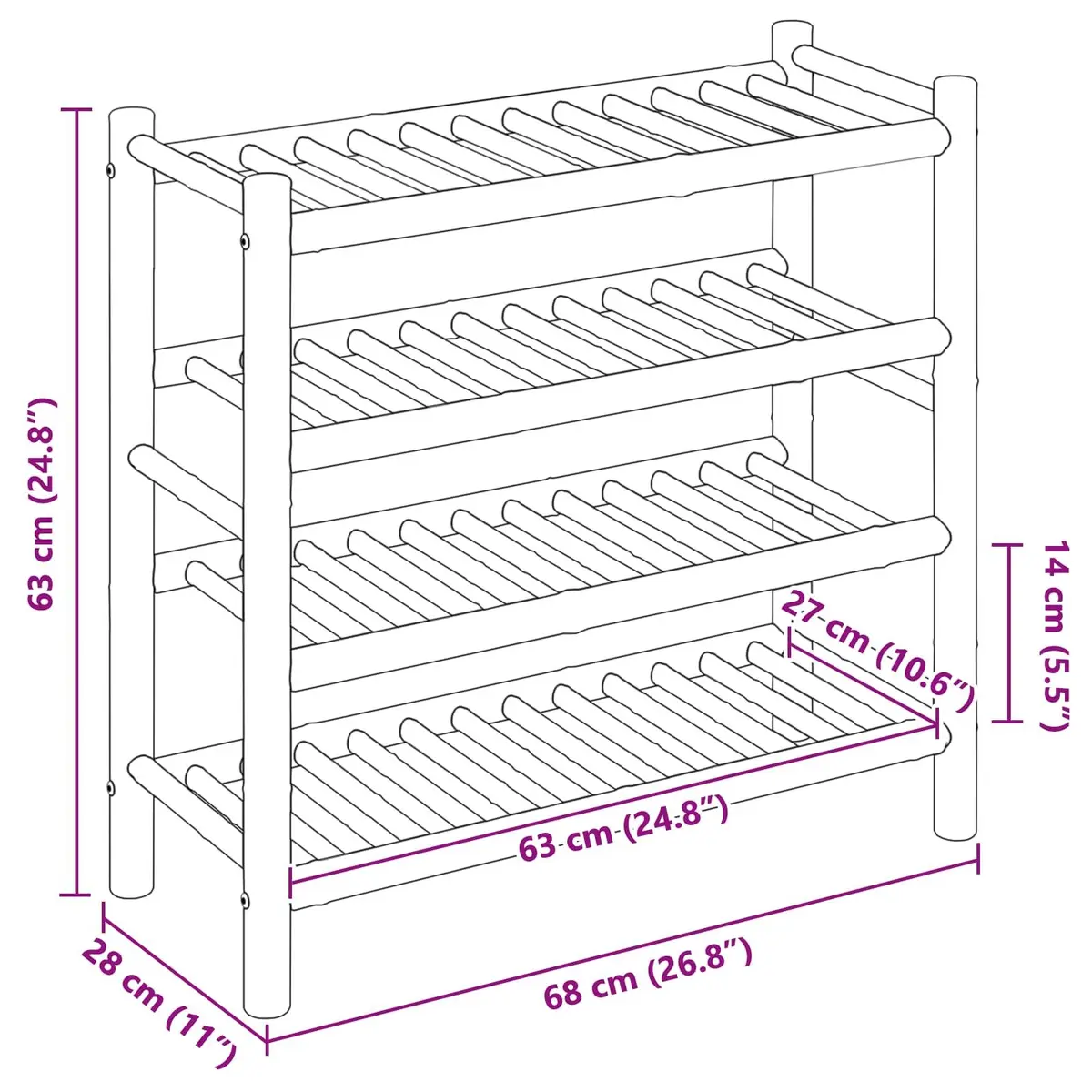 Shoe Rack with Shelf Bamboo Natural Brown 68 x 28 x 63 cm Hallway Storage