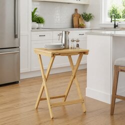 Kitchen Table Folding Bamboo Dining Furniture Space-Saving Rectangular Design