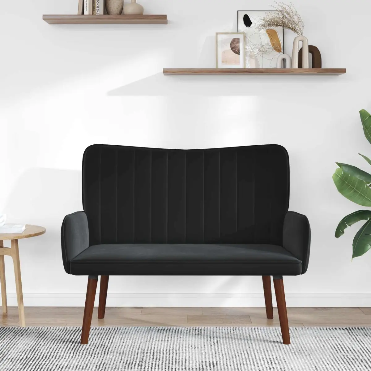 2-Seater Sofa Velvet Upholstery Compact Black
