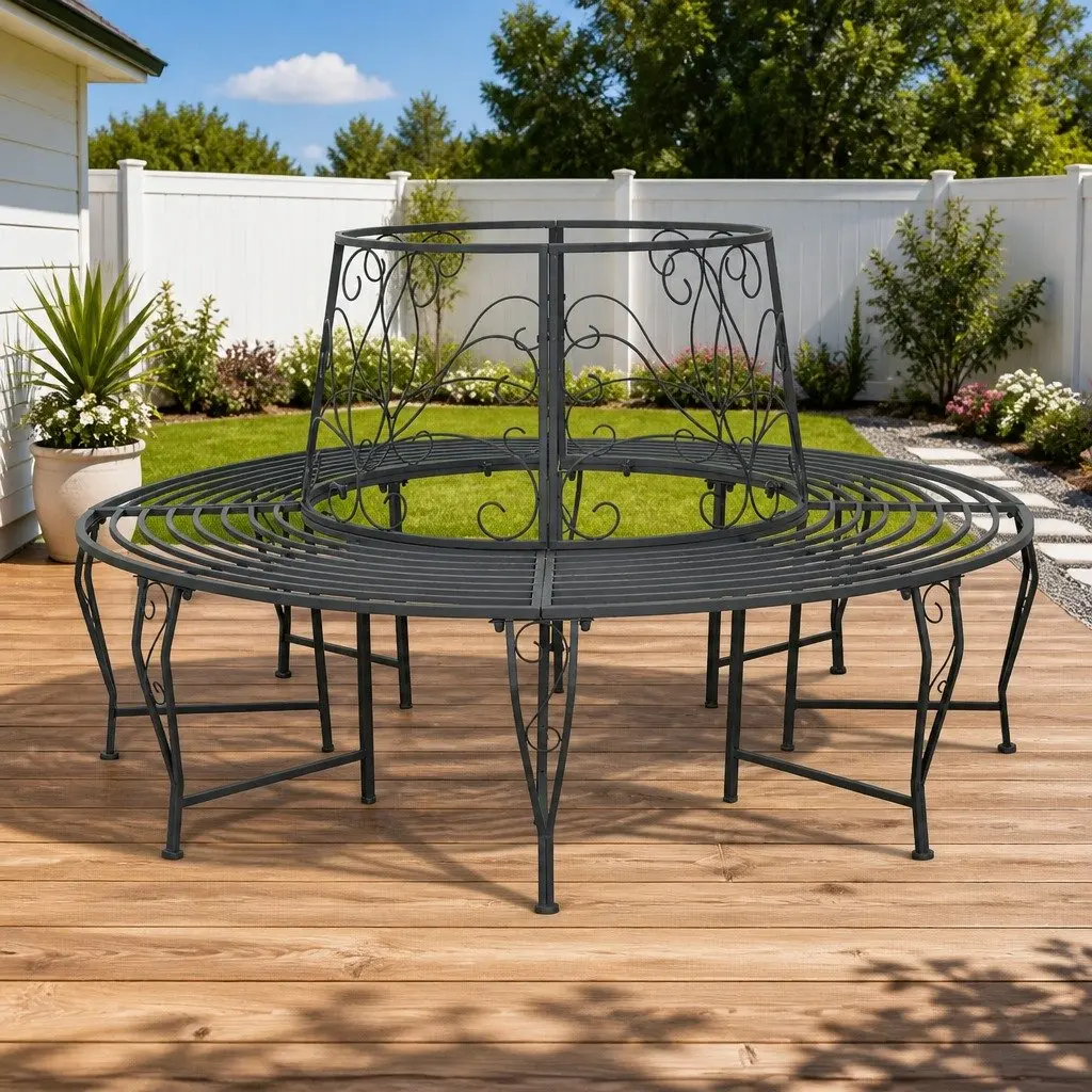 8-Seater Round Tree Bench Steel Ø 160 x 89 cm Grey