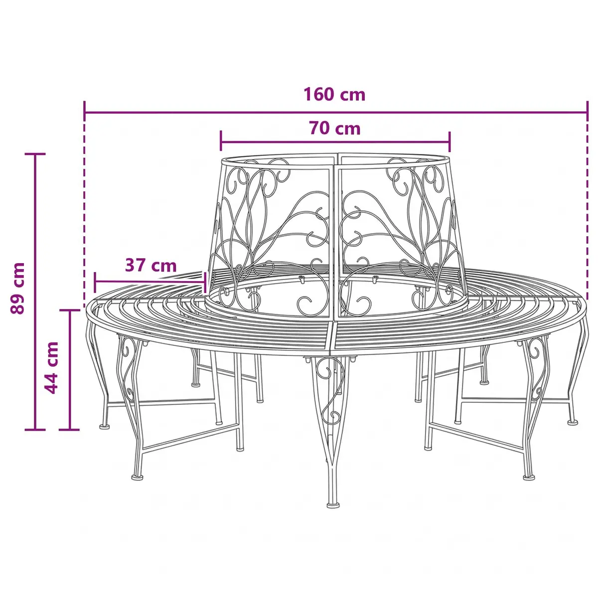 8-Seater Round Tree Bench Steel Ø 160 x 89 cm Grey