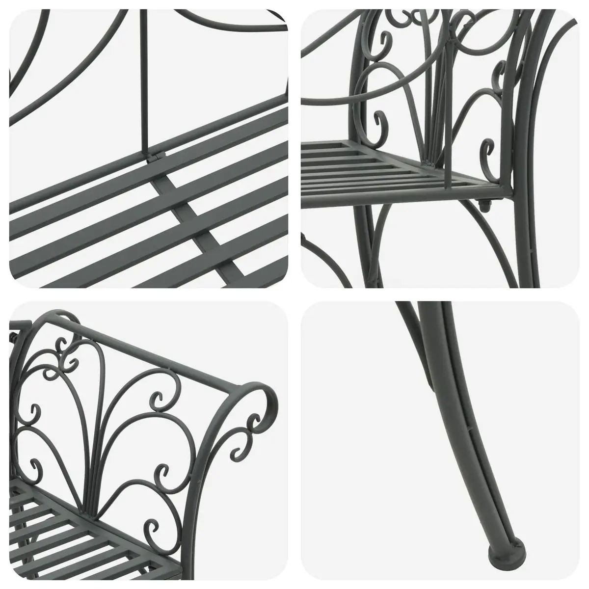 Outdoor Steel 130cm Silver Grey Garden Bench 2-Seater Seating Furniture