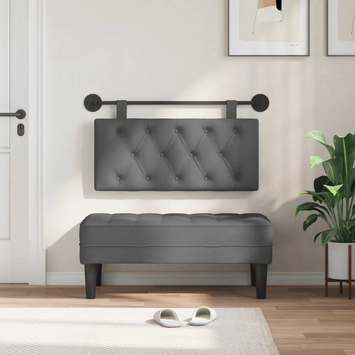 Grey Fabric Headboard for Various Room Settings