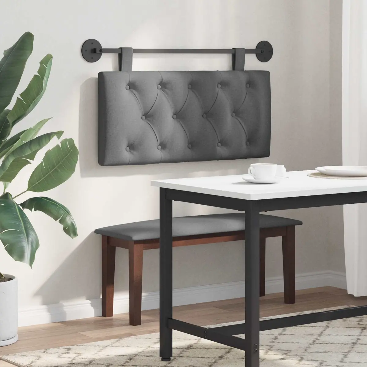Grey Fabric Headboard for Various Room Settings