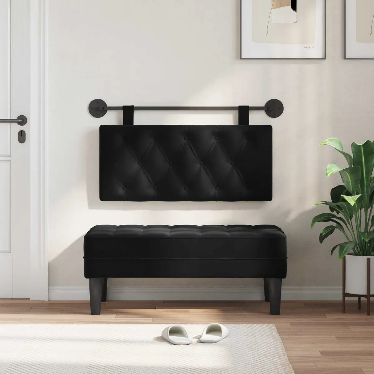 Hanging Headboard Velvet Modern Wall Mount Black