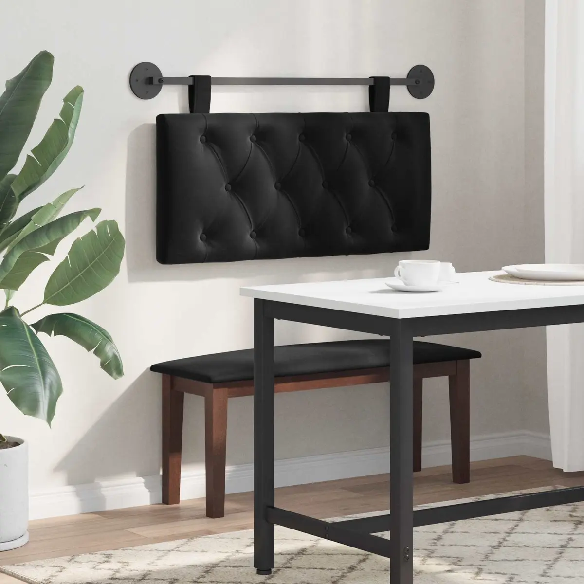 Hanging Headboard Velvet Modern Wall Mount Black