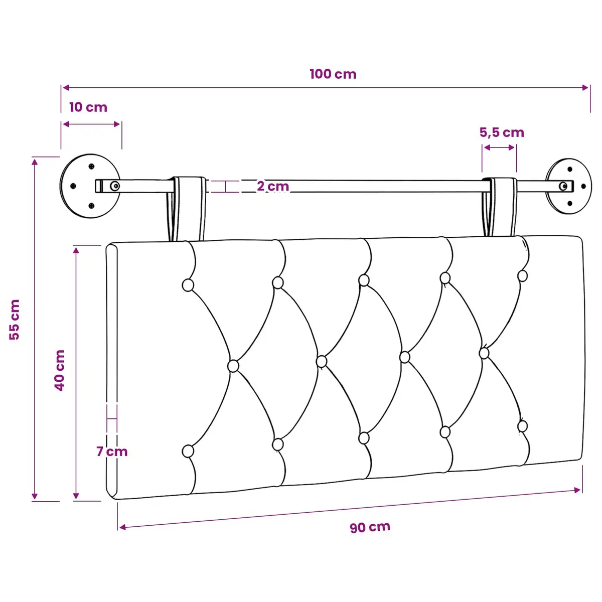 Hanging Headboard Velvet Modern Wall Mount Black