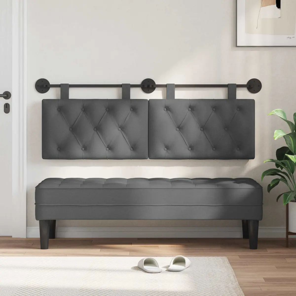 Hanging Headboard Wall-Mounted Bedroom Living Room Home Furniture Grey Fabric
