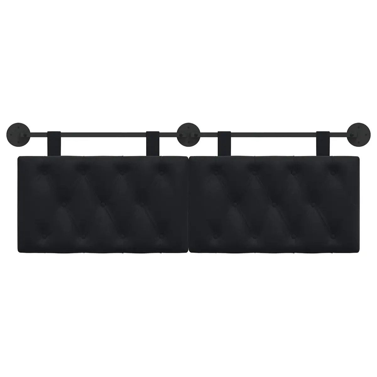 Hanging Headboard Black Velvet Button Tufted Modern Wall Bedroom with LED Light