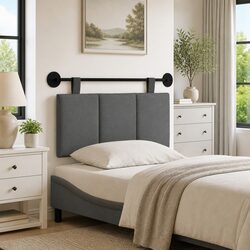 Hanging Headboard Wall Mounted Upholstered Bedroom Furniture Modern Grey Fabric