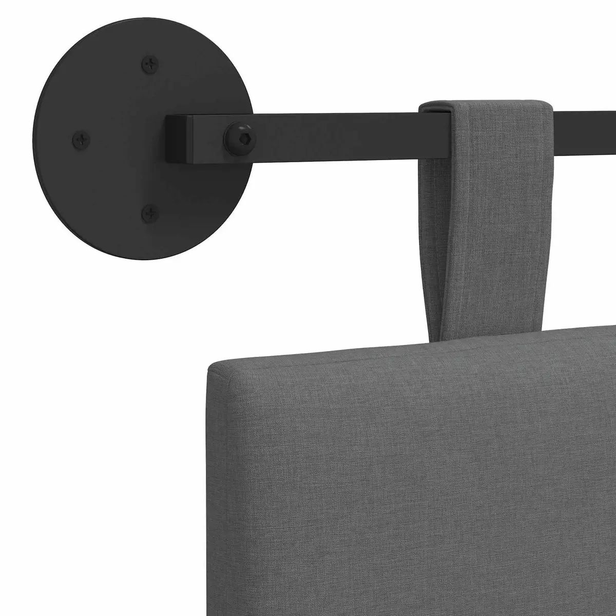 Hanging Headboard Wall-Mounted Dark Grey Upholstered Fabric Modern Bedroom Decor