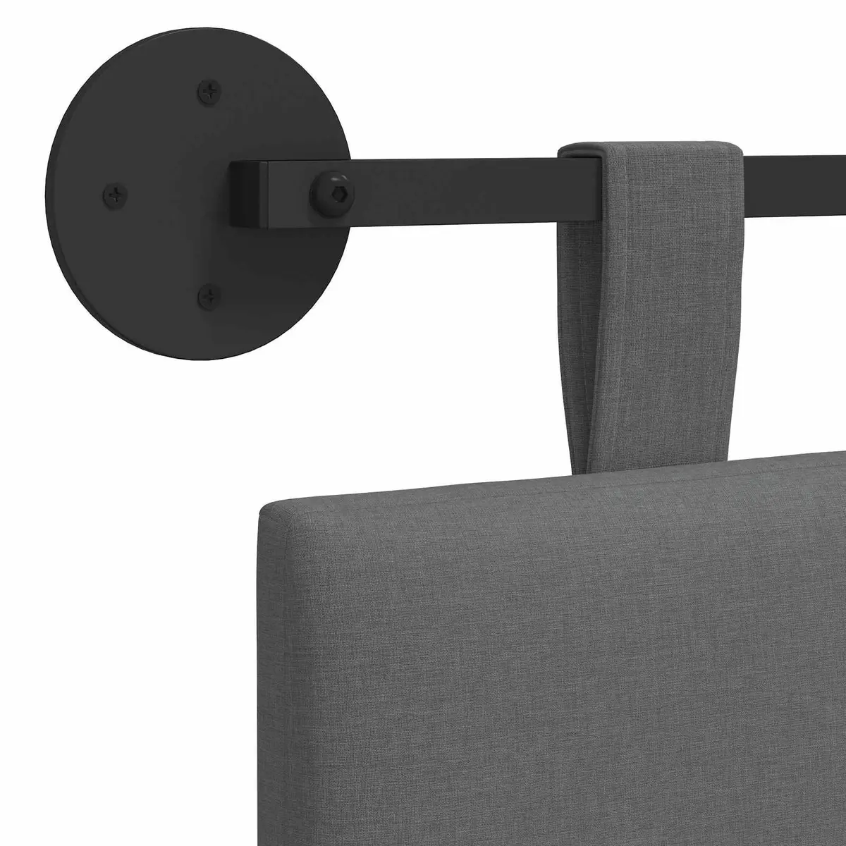 Hanging Headboard Wall Mounted Upholstered Fabric Rectangular Dark Grey Stripes