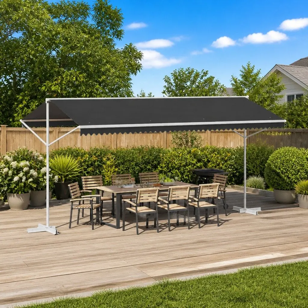 Free Standing Awning Anthracite 5 x 3 m Outdoor Patio Garden Shade Hand Crank
