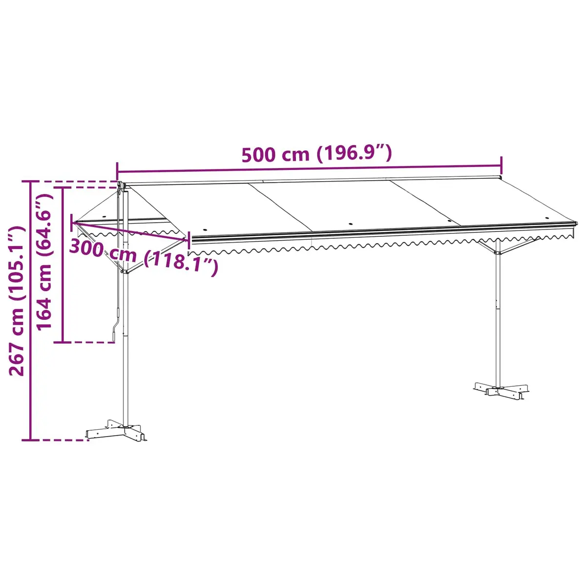 Free Standing Awning Anthracite 5 x 3 m Outdoor Patio Garden Shade Hand Crank