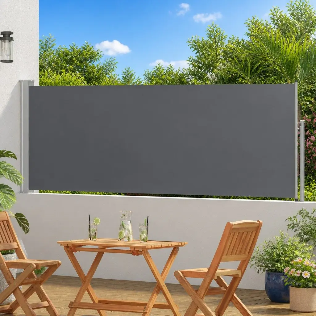Retractable Side Awning Polyester Fabric 500 x 100 cm Anthracite Steel Frame