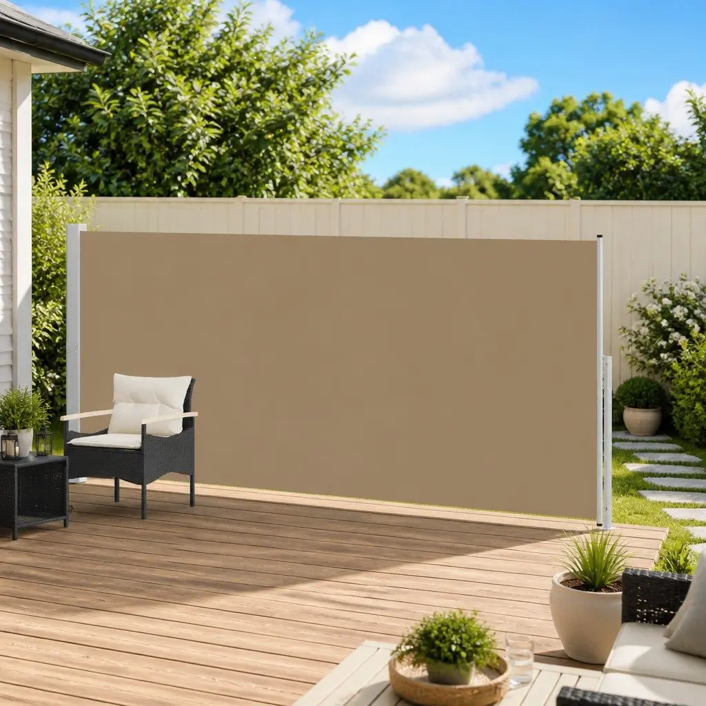 Retractable Awning Steel Frame 220x600cm Taupe Garden Patio Privacy Sunshade