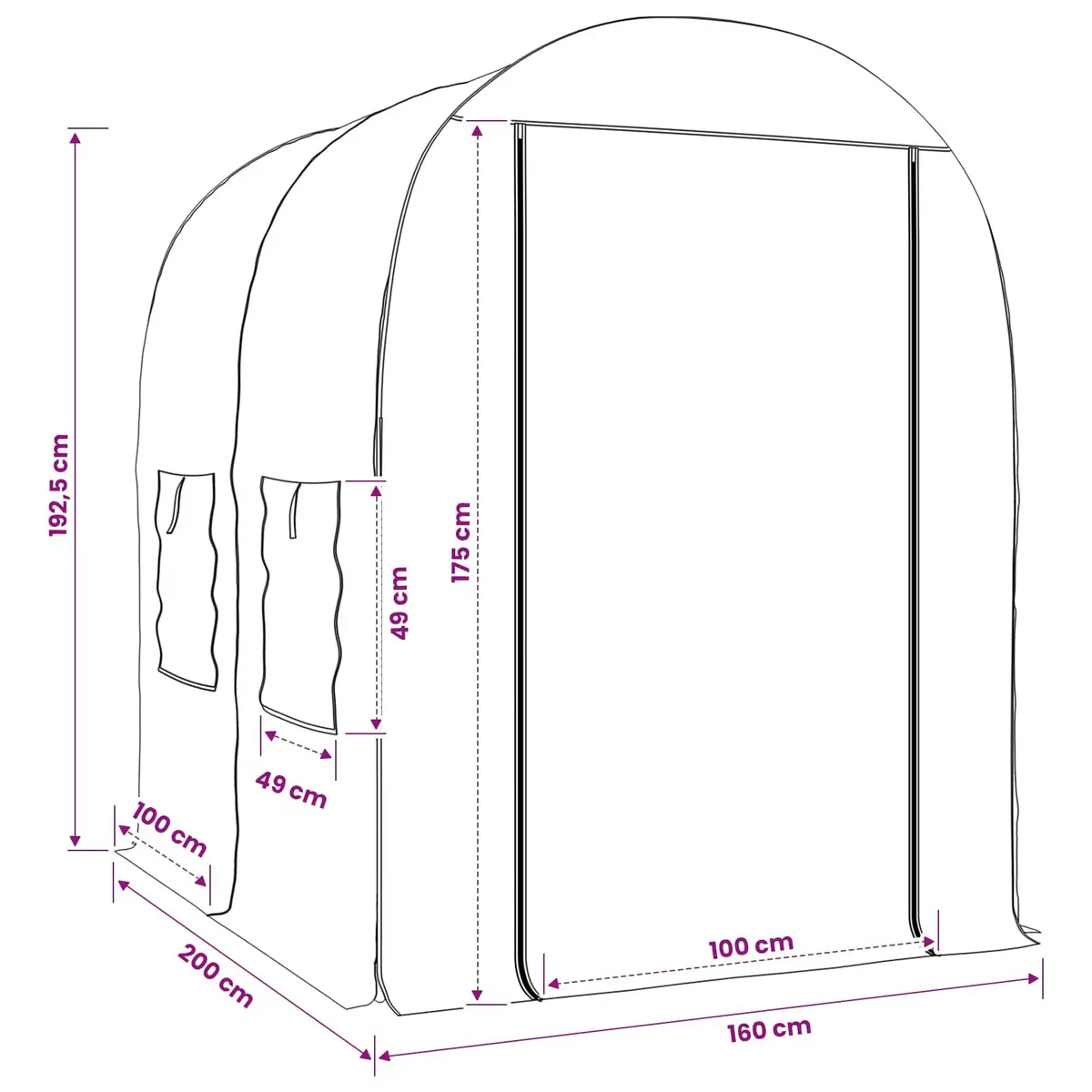 Portable Garden Greenhouse Transparent PVC Cover 160x200x192.5cm with Fly Screen Windows and Zippered Front Door