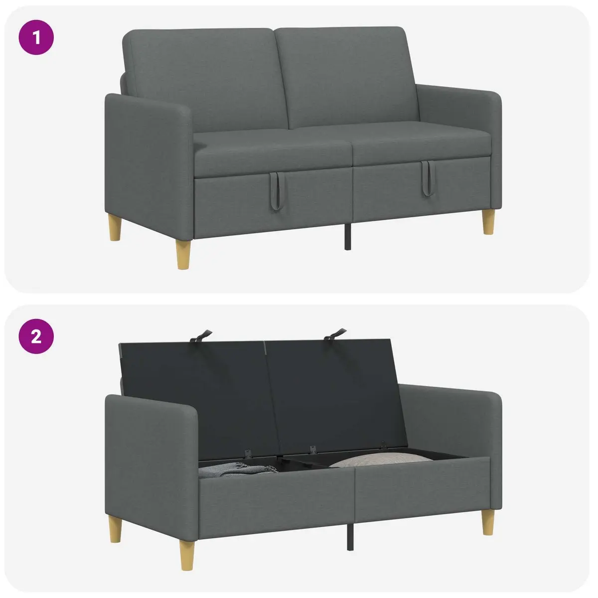 Dark Grey Storage Sofa 152cm Modern Lift-Up Seat Living Room Furniture