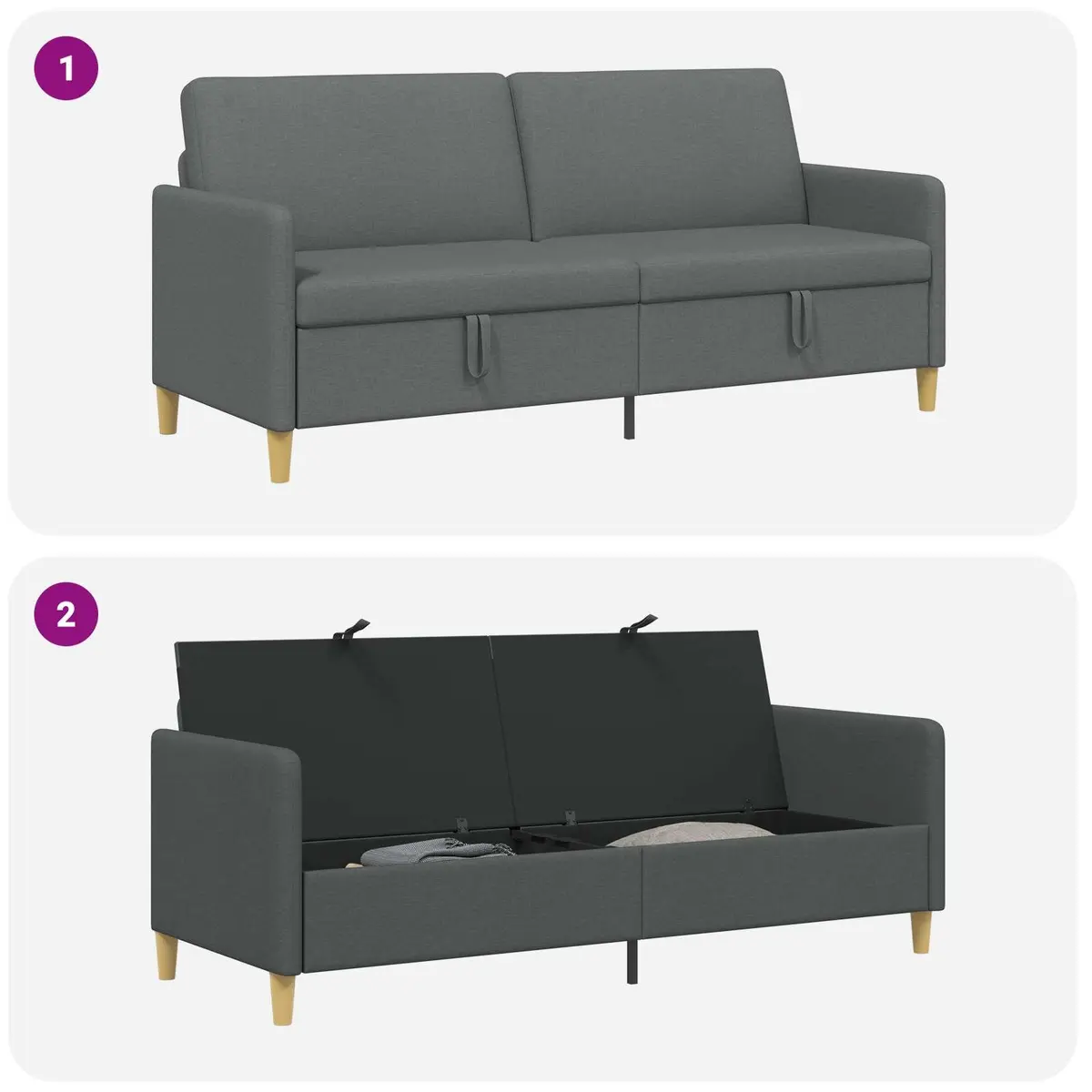 Dark Grey Storage Sofa Modern Lift-Up Seat Living Room Furniture Removable