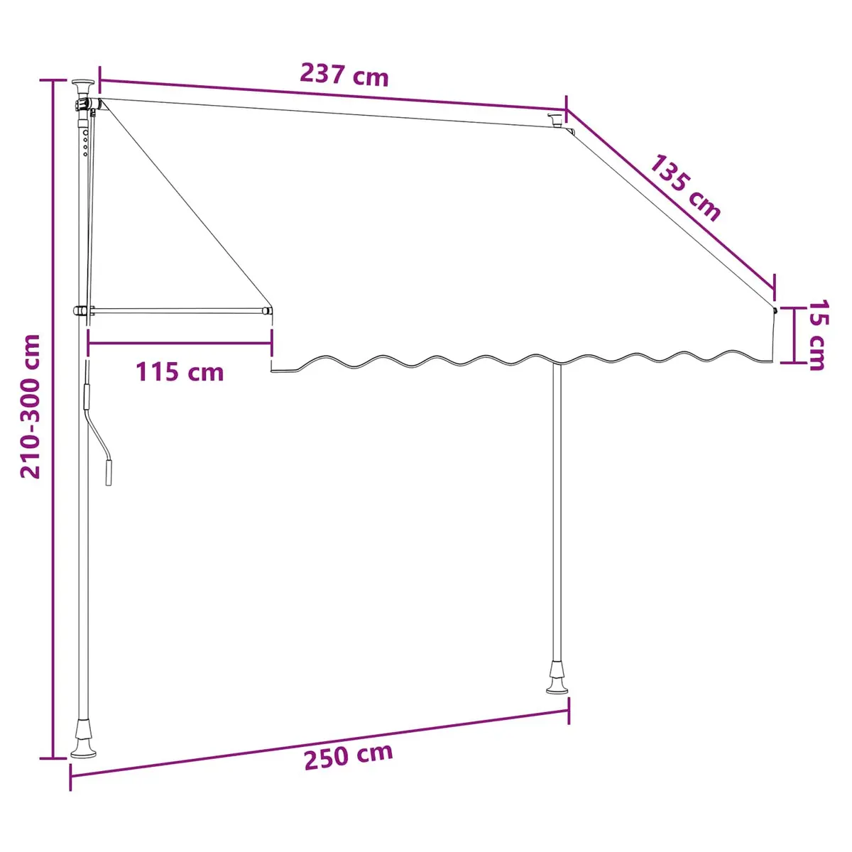 Retractable Awning PU-coated 250cm Taupe Manual Hand Crank Garden Patio Outdoor Sun Shade