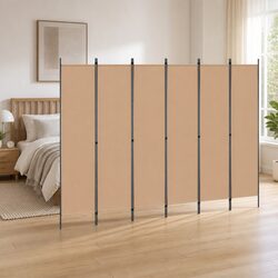 6-Panel Room Divider Beige Fabric Folding Privacy Screen Space Organizer