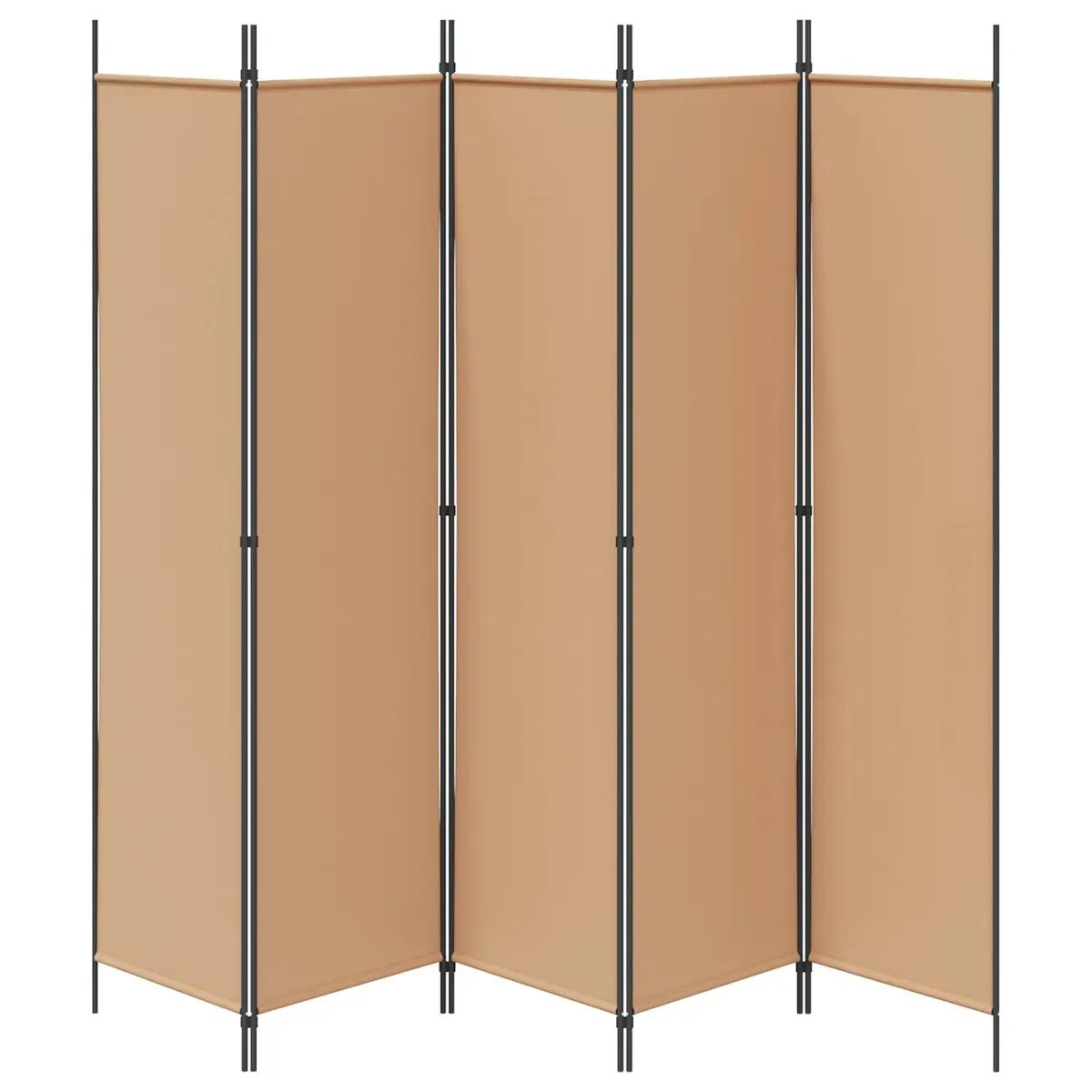 Room Divider Fabric 5-Panel Folding Beige Indoor Partition Wall