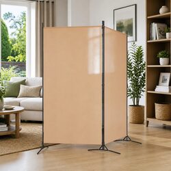 2-Panel Room Divider Folding Privacy Screen Beige Fabric Indoor Space Divider