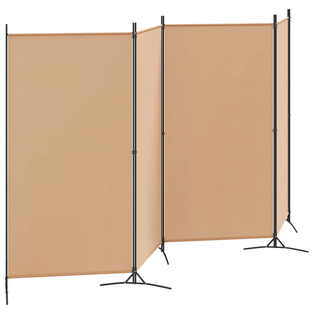 4-Panel Room Divider Fabric Beige Folding Privacy Screen Steel Frame 346x180cm