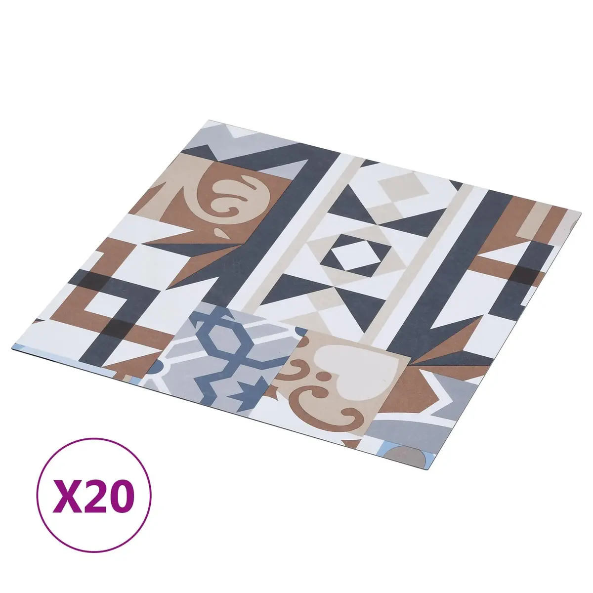 Peel and Stick Tiles Mono Pattern PVC Flooring Planks 30.5 x 30.5 cm Multicolour for Indoor Use