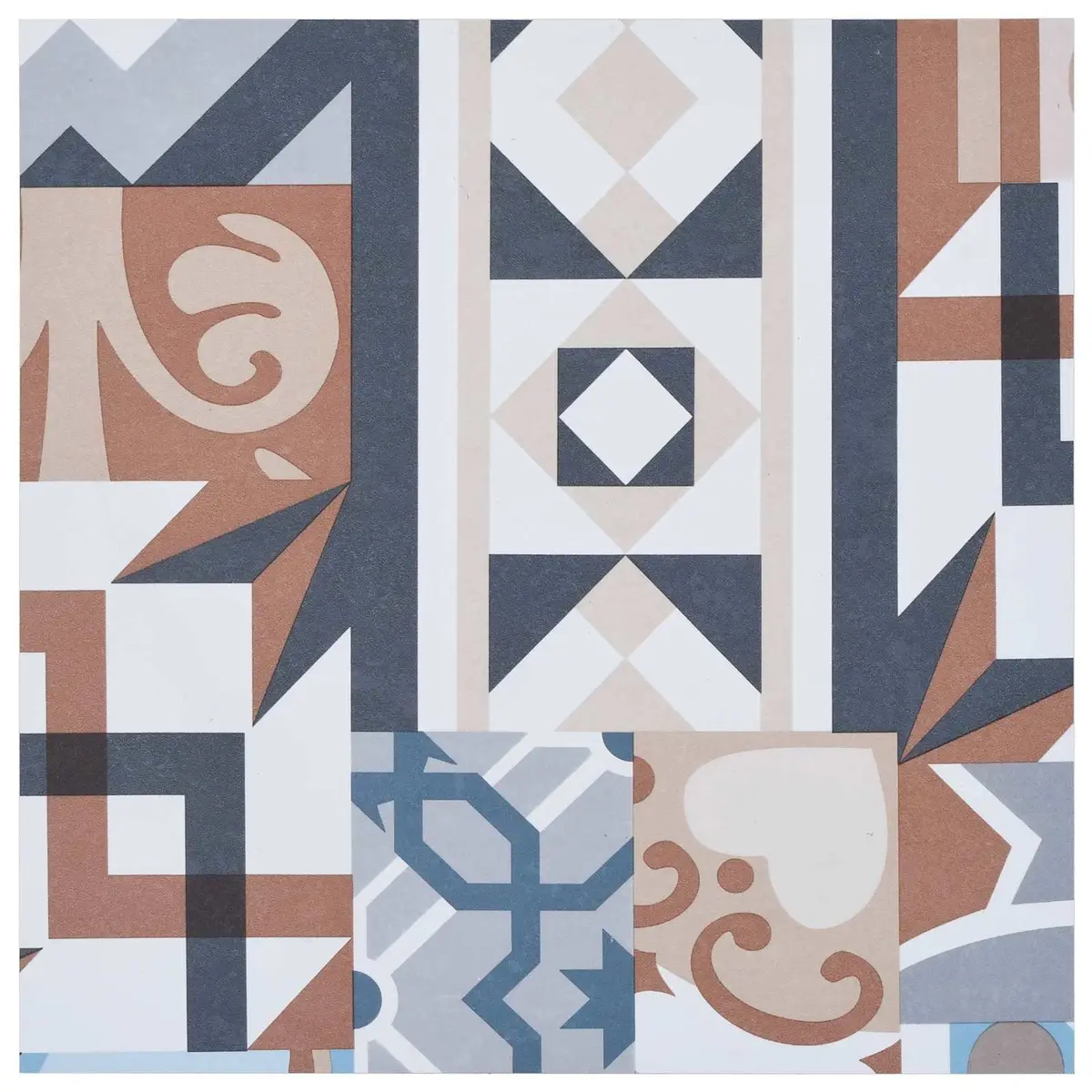Peel and Stick Tiles Mono Pattern PVC Flooring Planks 30.5 x 30.5 cm Multicolour for Indoor Use