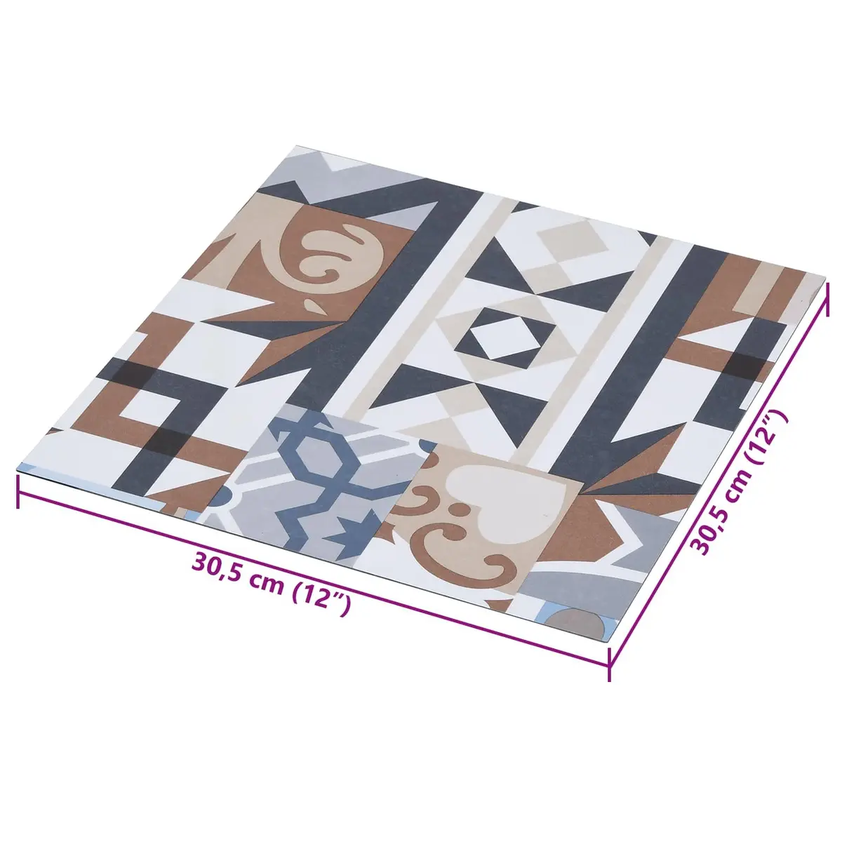 Peel and Stick Tiles Mono Pattern PVC Flooring Planks 30.5 x 30.5 cm Multicolour for Indoor Use