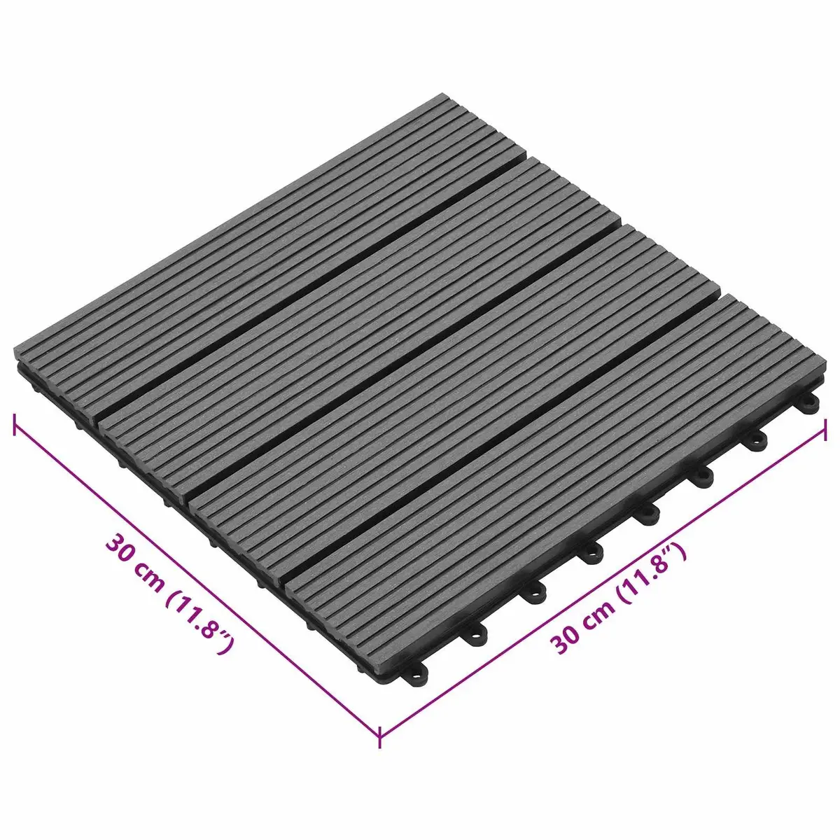 Decking Tile Wood-Plastic Composite 30x30cm Grey 11 Piece Square Interlocking Outdoor Garden Patio Floor