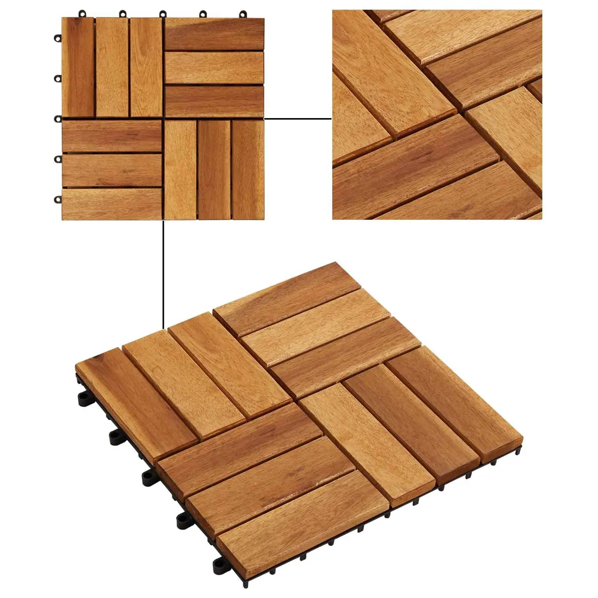 Decking Tile Acacia Hardwood 30 x 30 cm Brown Interlocking Square 10 Piece