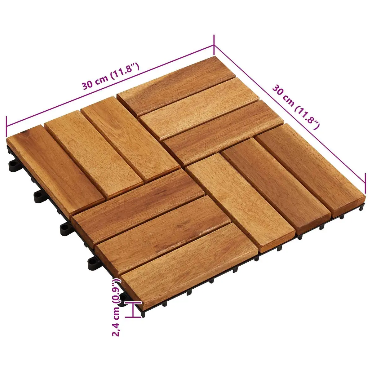 Decking Tile Acacia Hardwood 30 x 30 cm Brown Interlocking Square 10 Piece