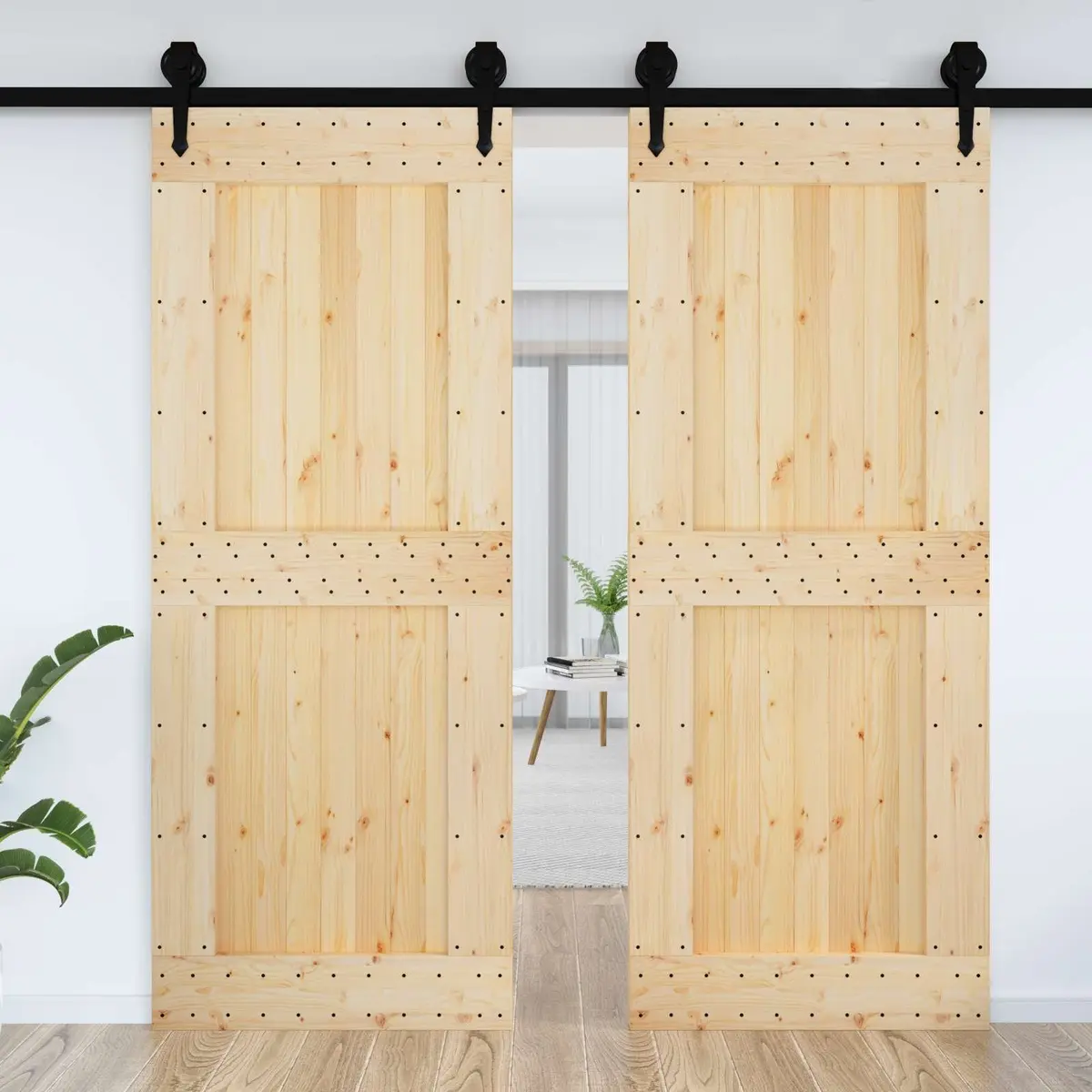 Solid Pine Wood Interior Door Natural 90x210cm Modern Minimalist Design Home