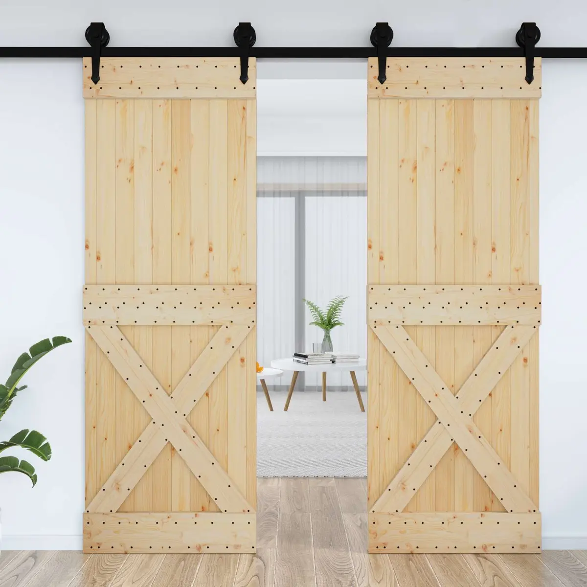 Interior Door Solid Pine Wood 80x210cm Minimalist Modern Natural Finish
